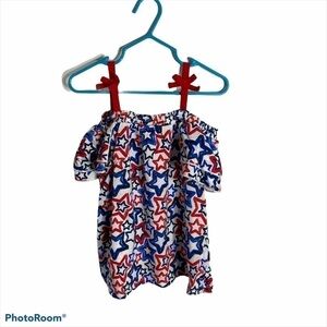 Patriotic Cold Shoulder Top Red White Blue 5T Girl